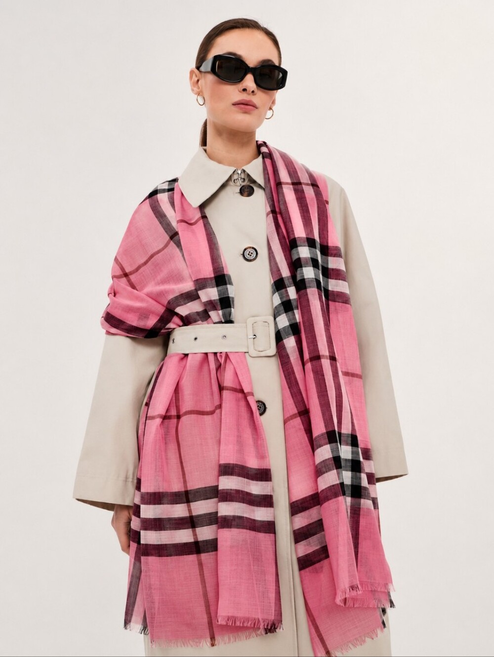 Pink Burberry Giant Check Gauze Scarf Silk/Wool